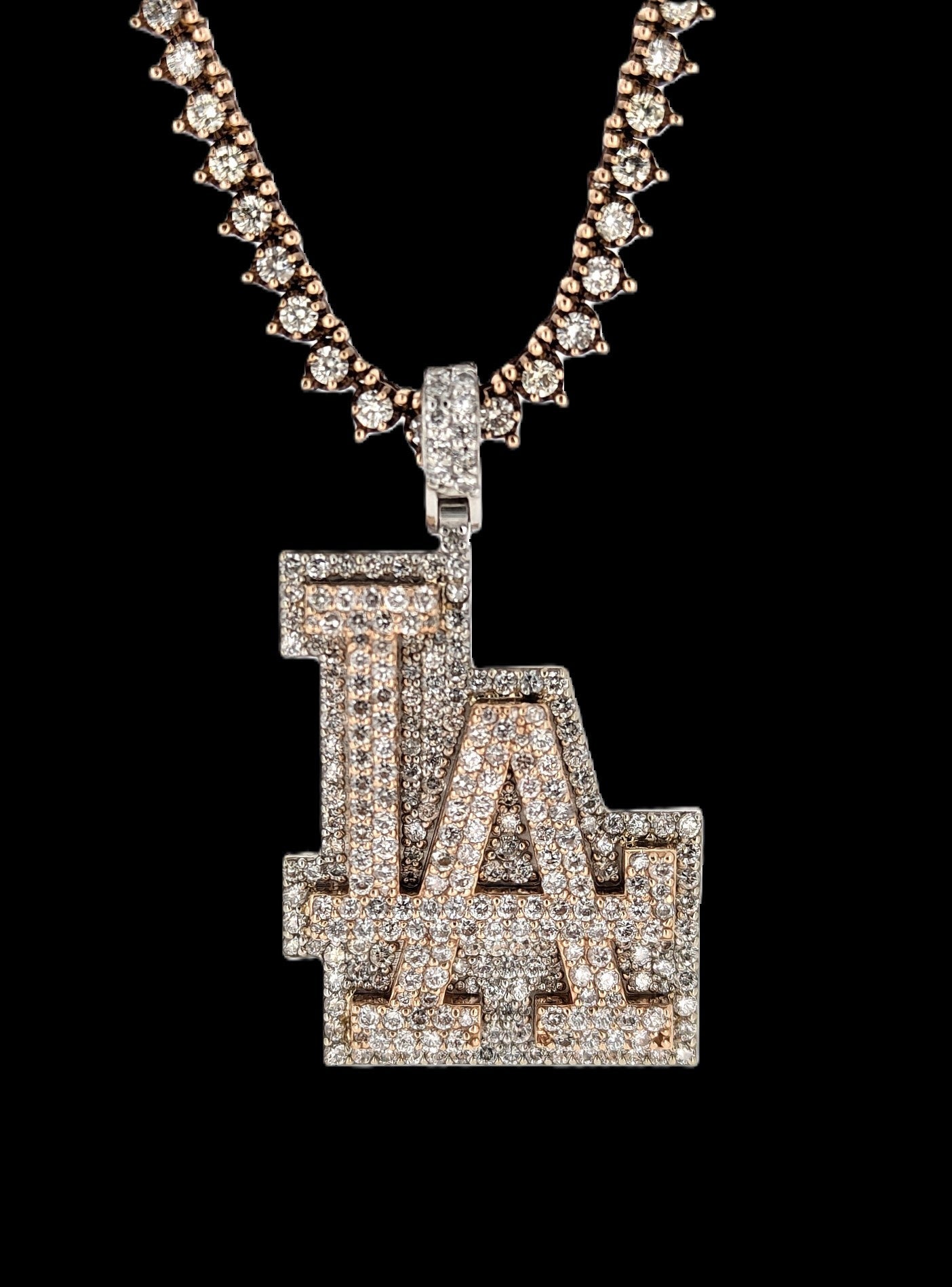 Diamond L.A. Dodgers Logo Pendant Necklace 14k Rose Gold