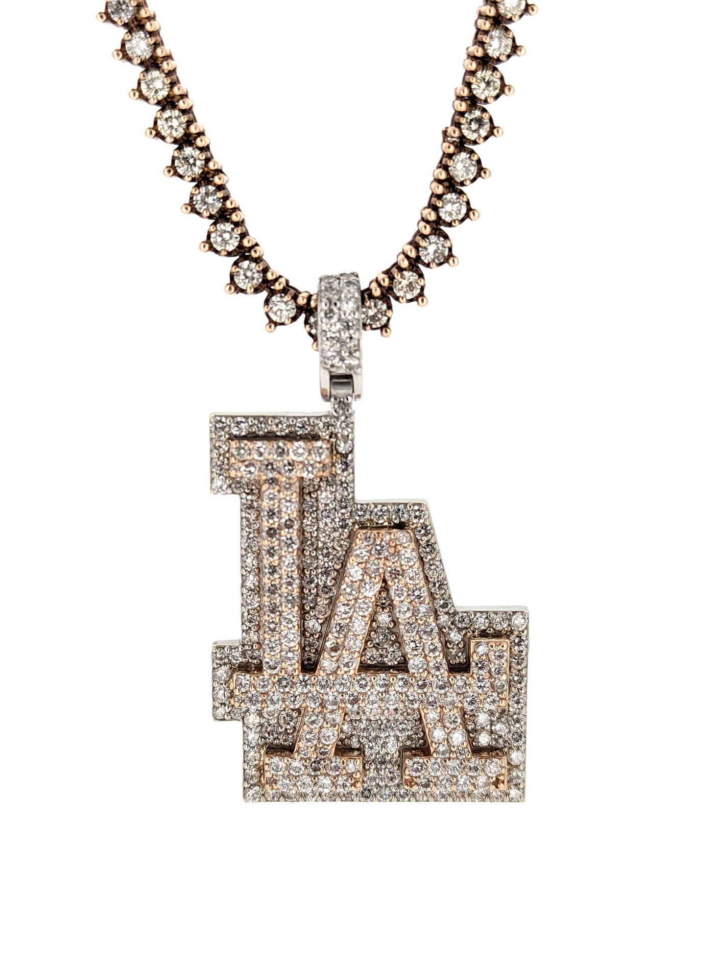 Diamond L.A. Dodgers Logo Pendant Necklace 14k Rose Gold