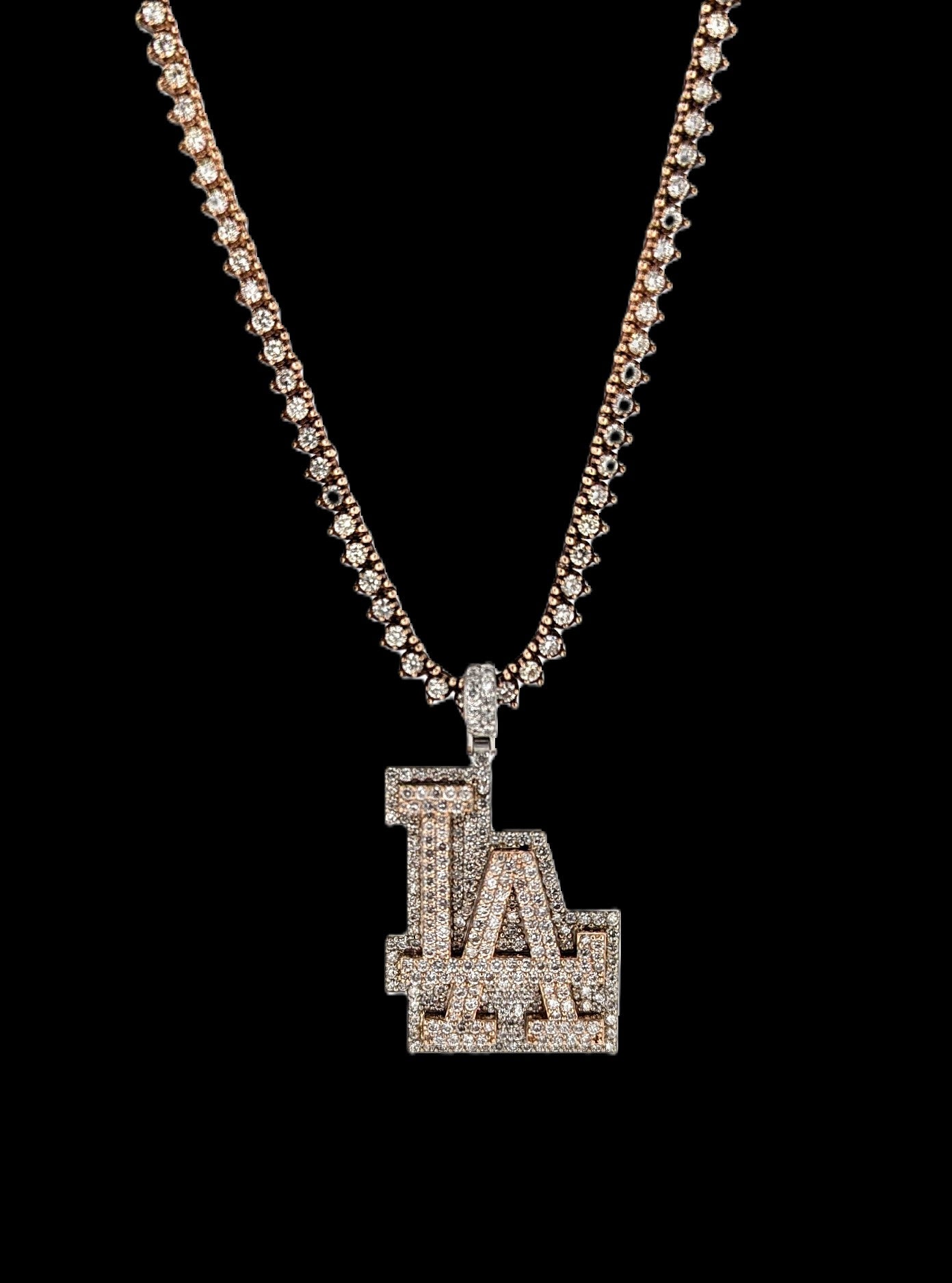 Diamond L.A. Dodgers Logo Pendant Necklace 14k Rose Gold