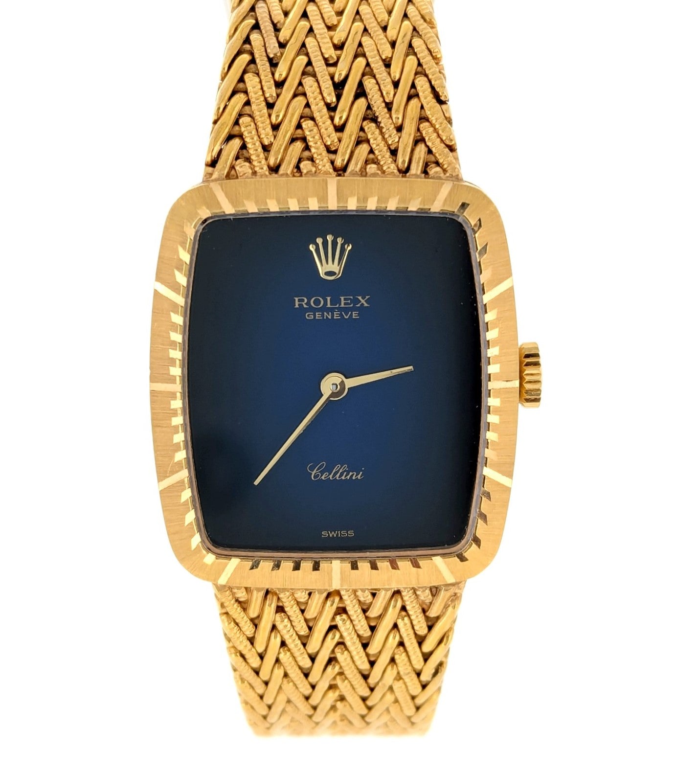 Vintage 18K Yellow Gold Rolex Cellini 4080 Blue Face 1981
