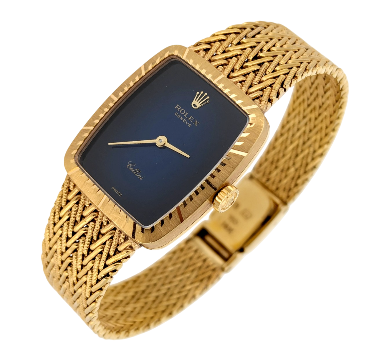 Vintage 18K Yellow Gold Rolex Cellini 4080 Blue Face 1981