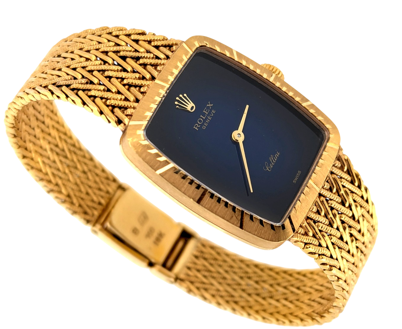 Vintage 18K Yellow Gold Rolex Cellini 4080 Blue Face 1981