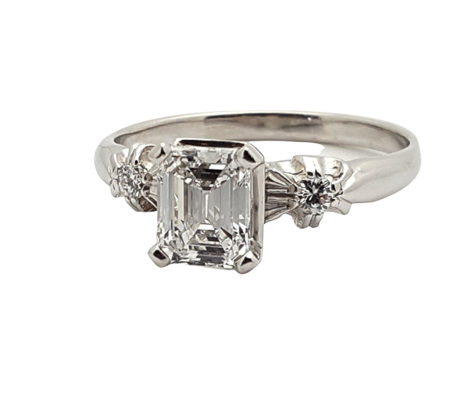 1 Carat Platinum Emerald Cut Diamond Engagement Ring E/ VVS2