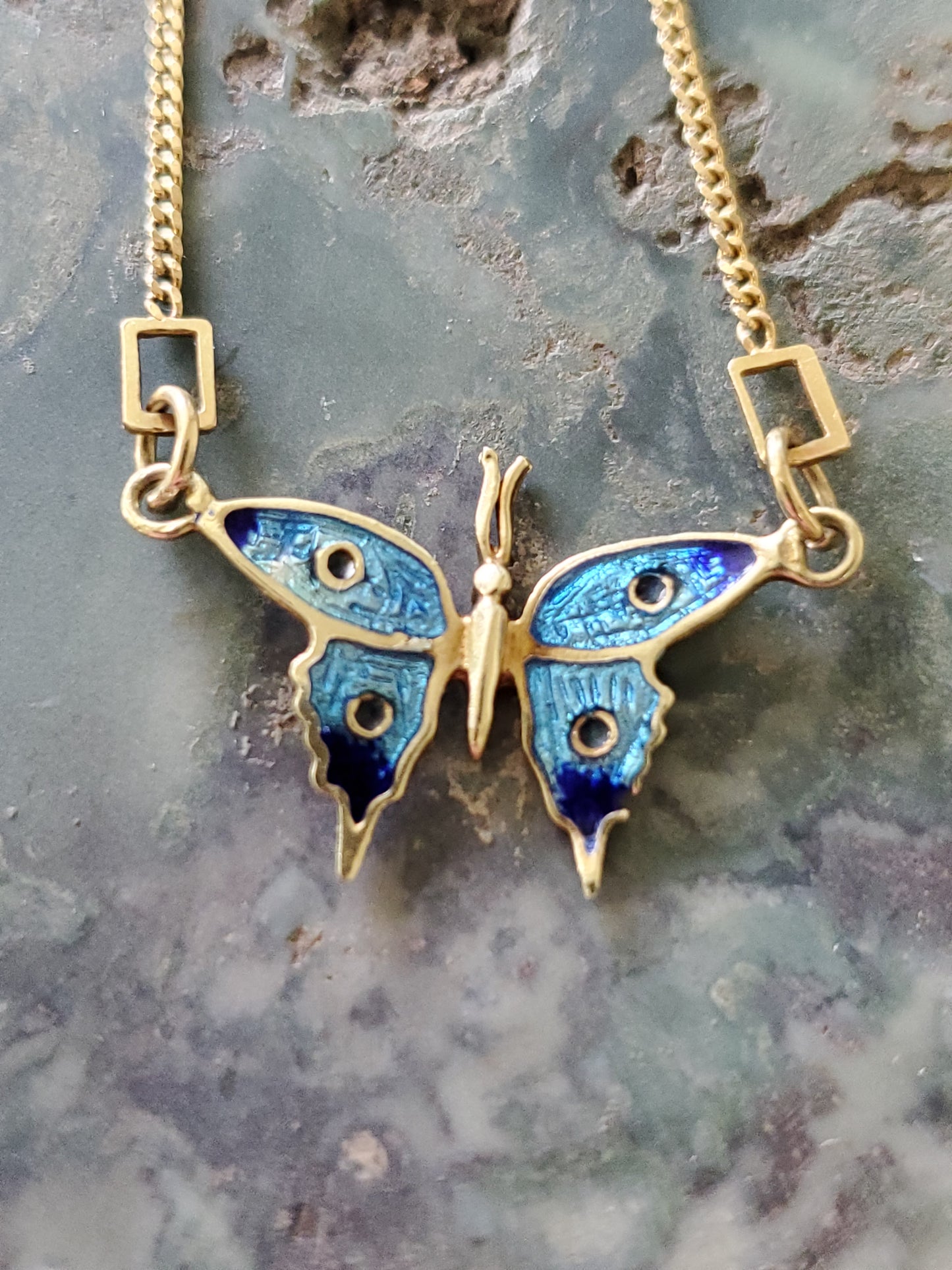 14K Yellow Gold Enamel Butterfly Necklace