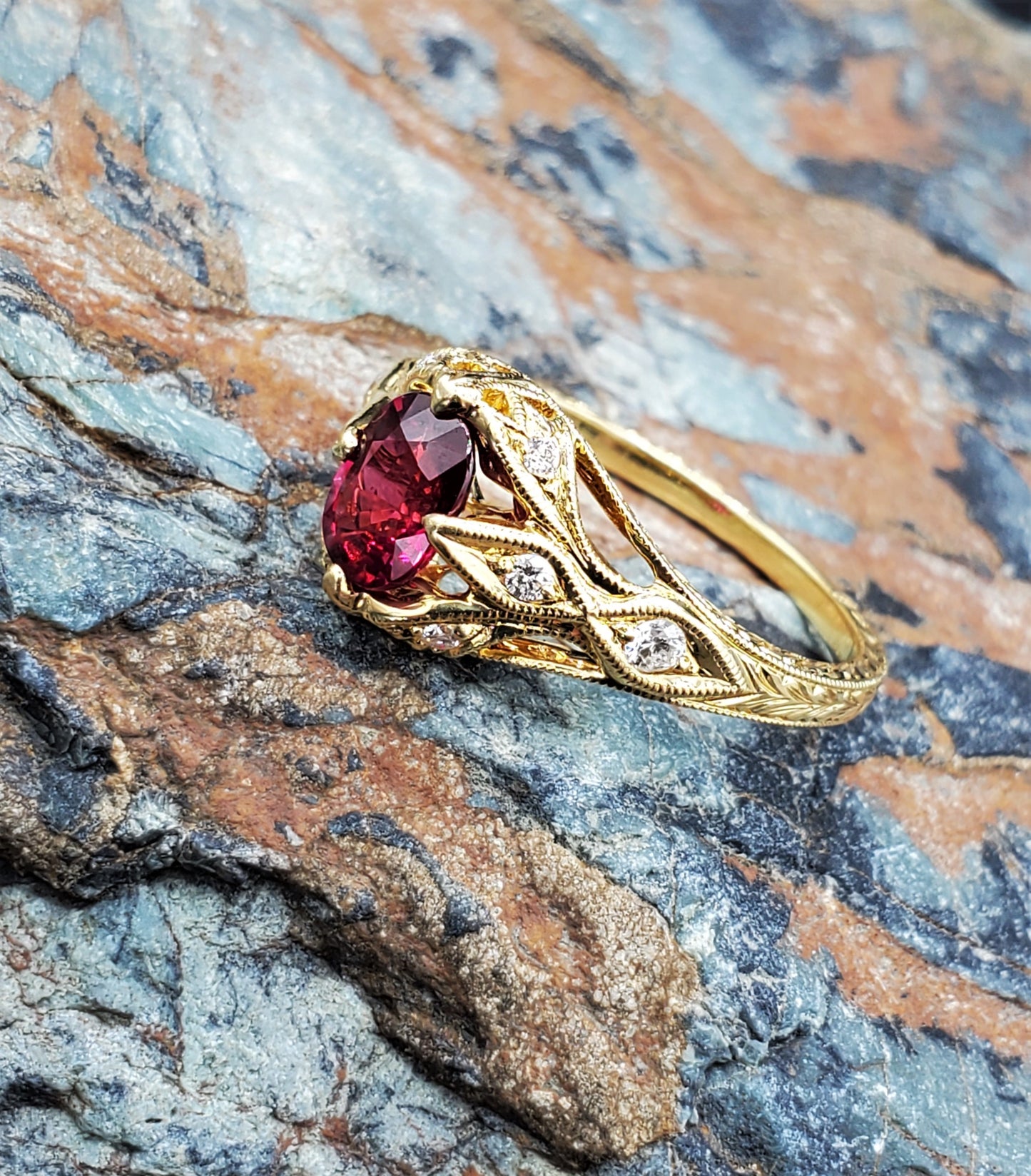 No Heat Natural 1 Carat Oval Ruby Engagement Ring 18K Yellow Gold in layaway