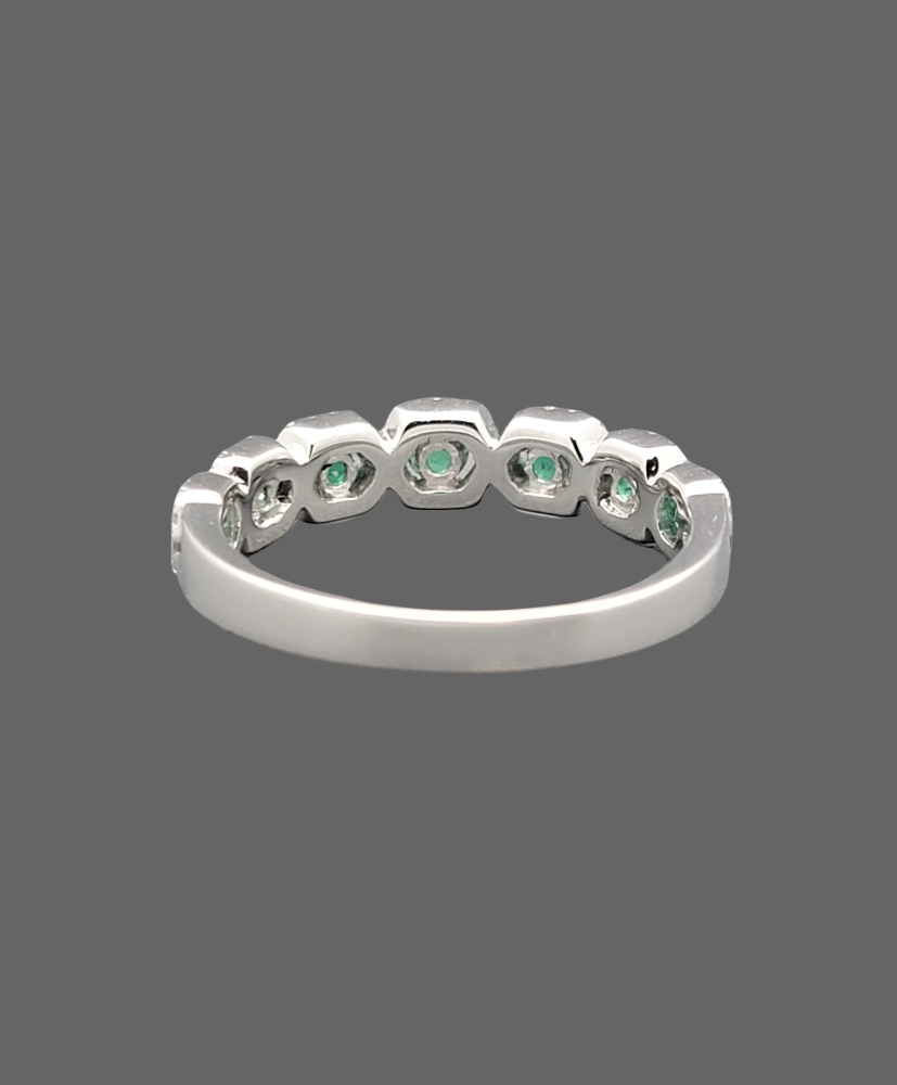 14K White Gold Natural Emerald Diamond Band Ring