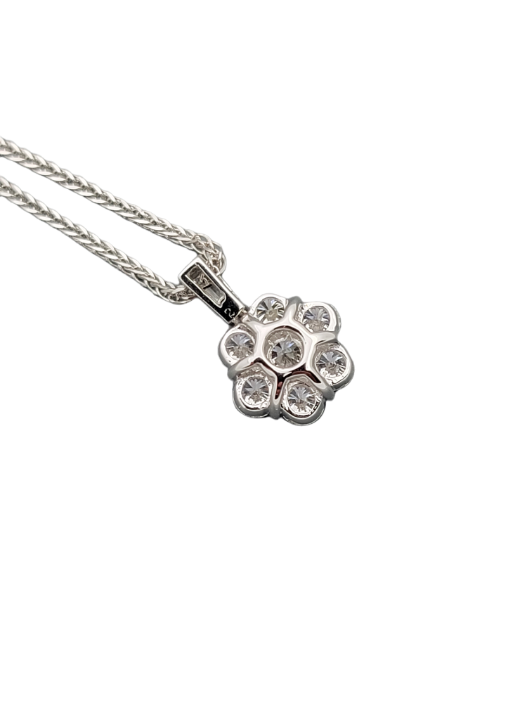 Diamond Flower Pendant Necklace in 18K White Gold