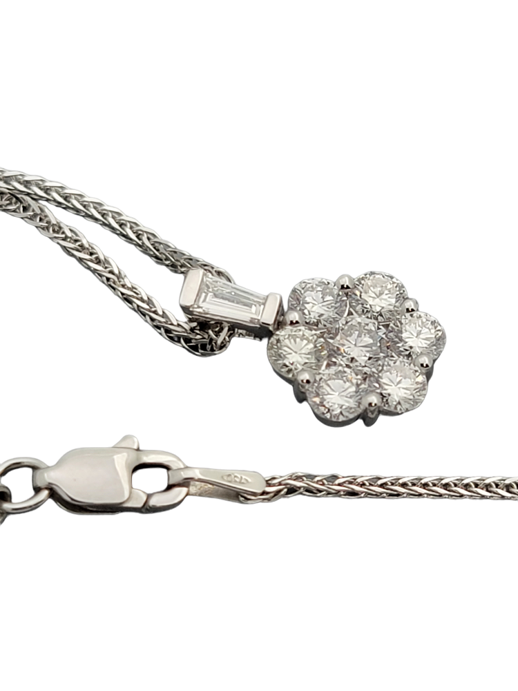 Diamond Flower Pendant Necklace in 18K White Gold