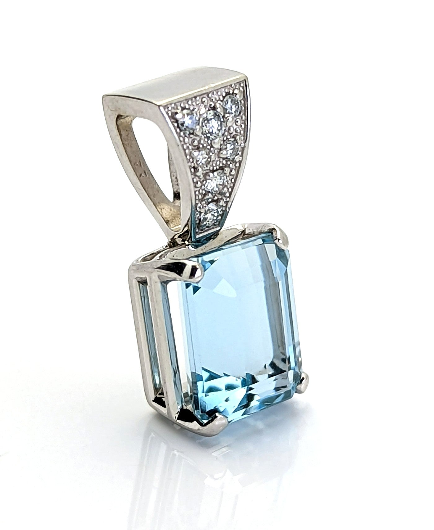 3 Carat Aquamarine Diamond Pendant 14K Solid White Gold
