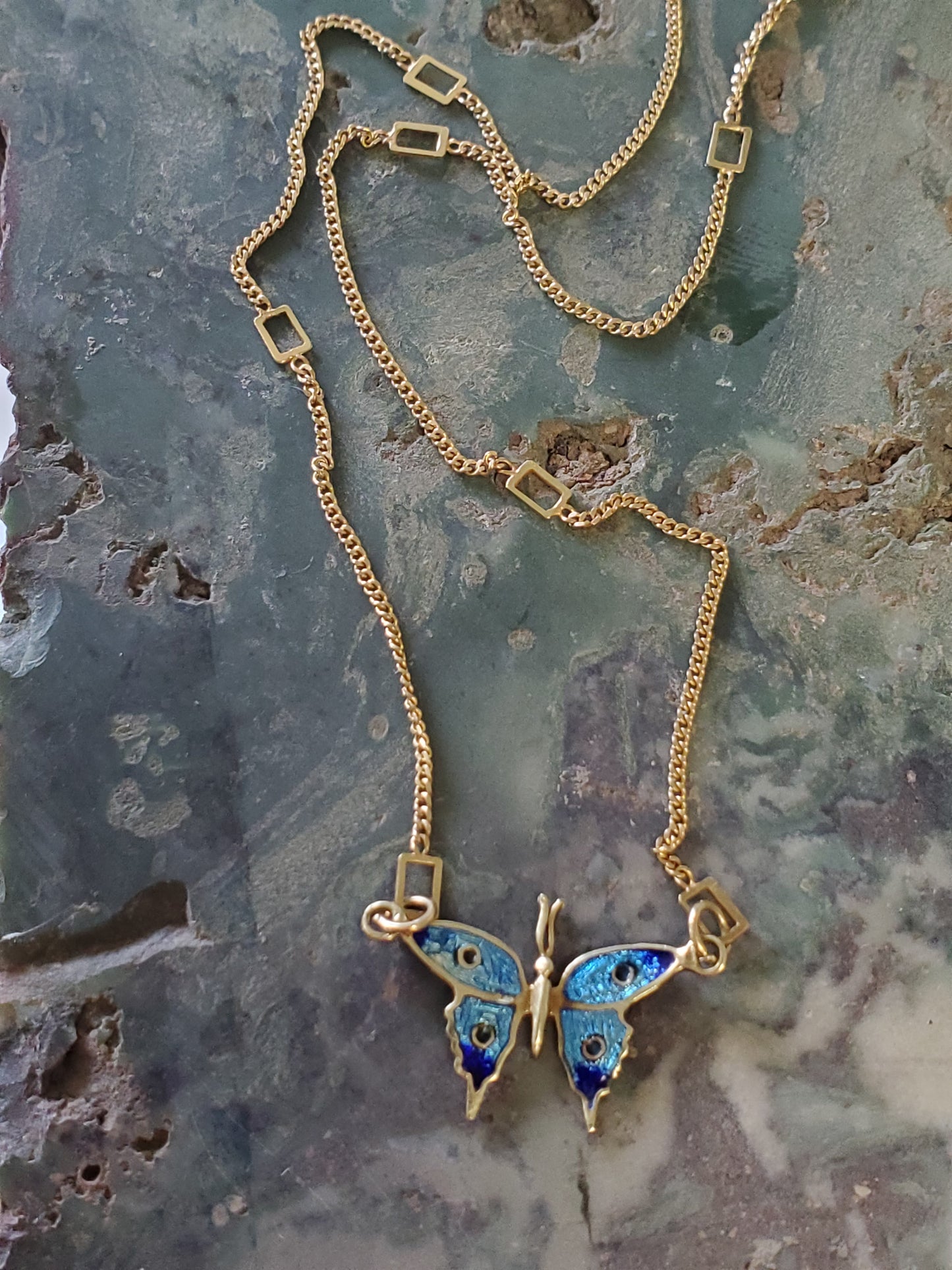 14K Yellow Gold Enamel Butterfly Necklace