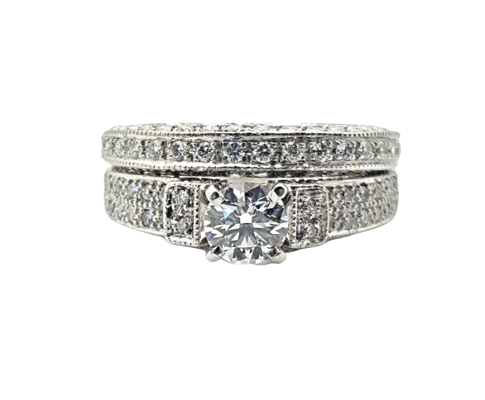 Platinum Diamond Engagement Ring Wedding Set 0.54 Carat D/VS1
