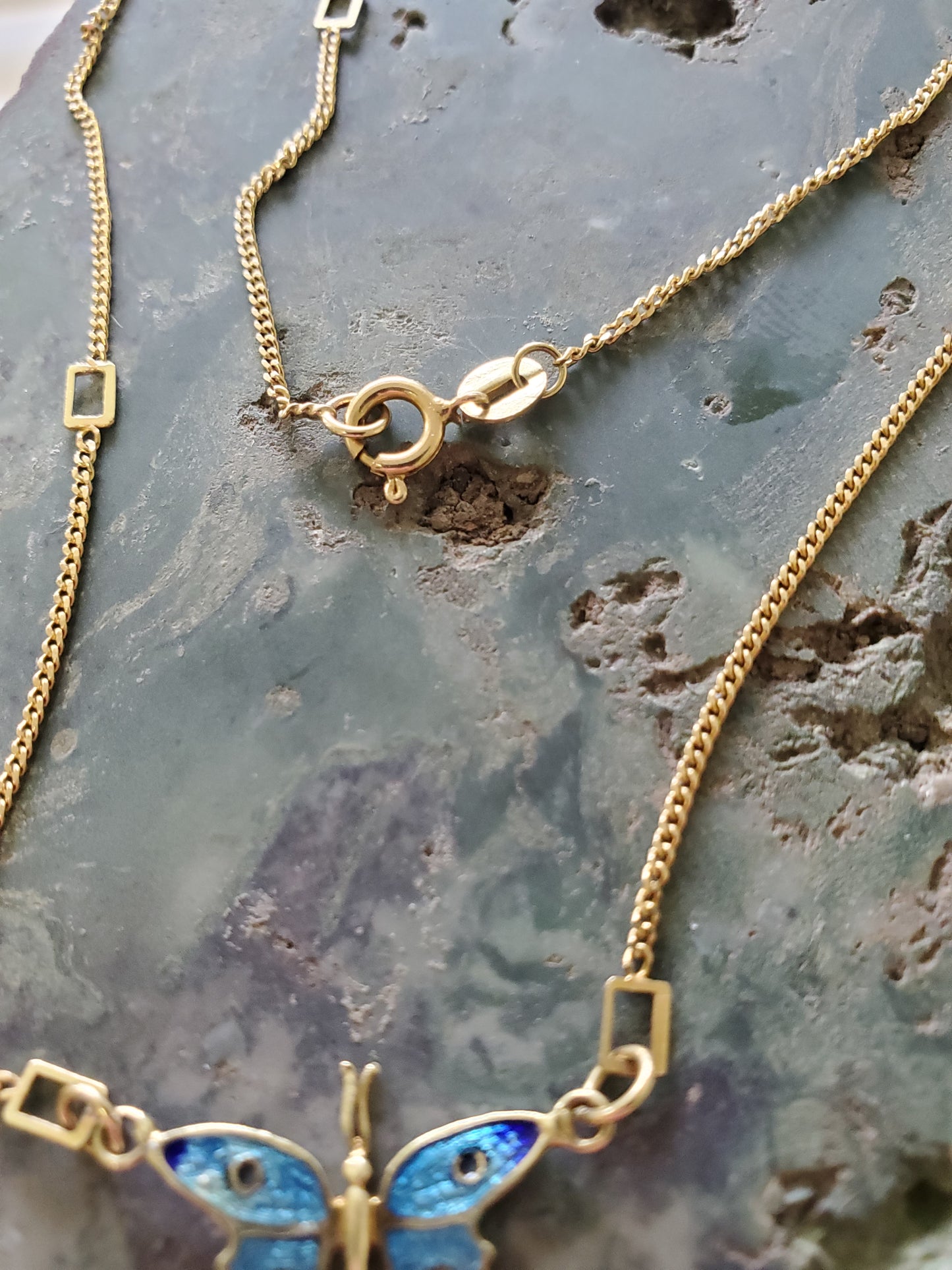 14K Yellow Gold Enamel Butterfly Necklace