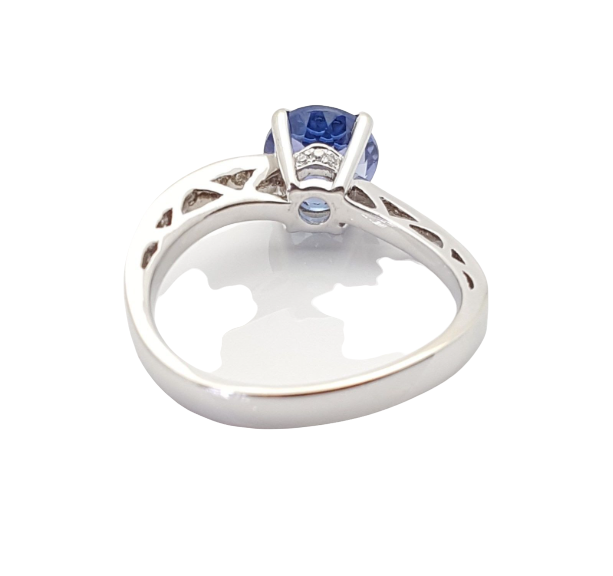 Natural Tanzanite & Diamond Ring Solid 18K White Gold