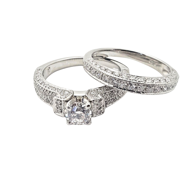 Platinum Diamond Engagement Ring Wedding Set 0.54 Carat D/VS1