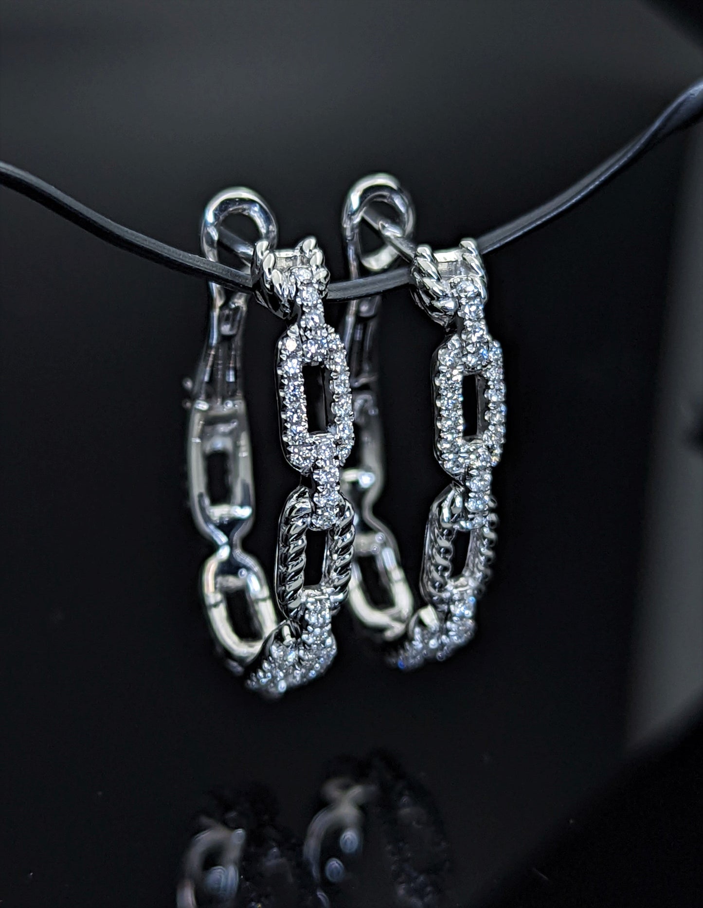 14K White Gold Diamond Hoop Earrings