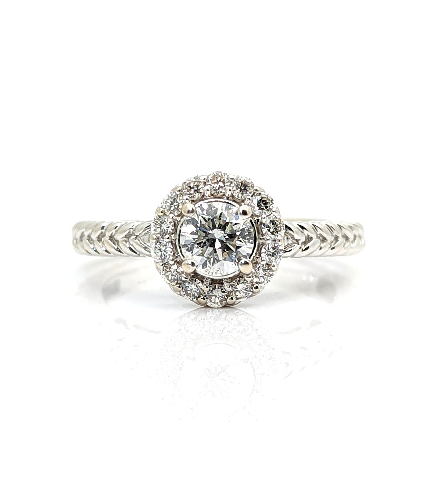 1/2 Carat Diamond Halo Engagement Ring 14K White Gold
