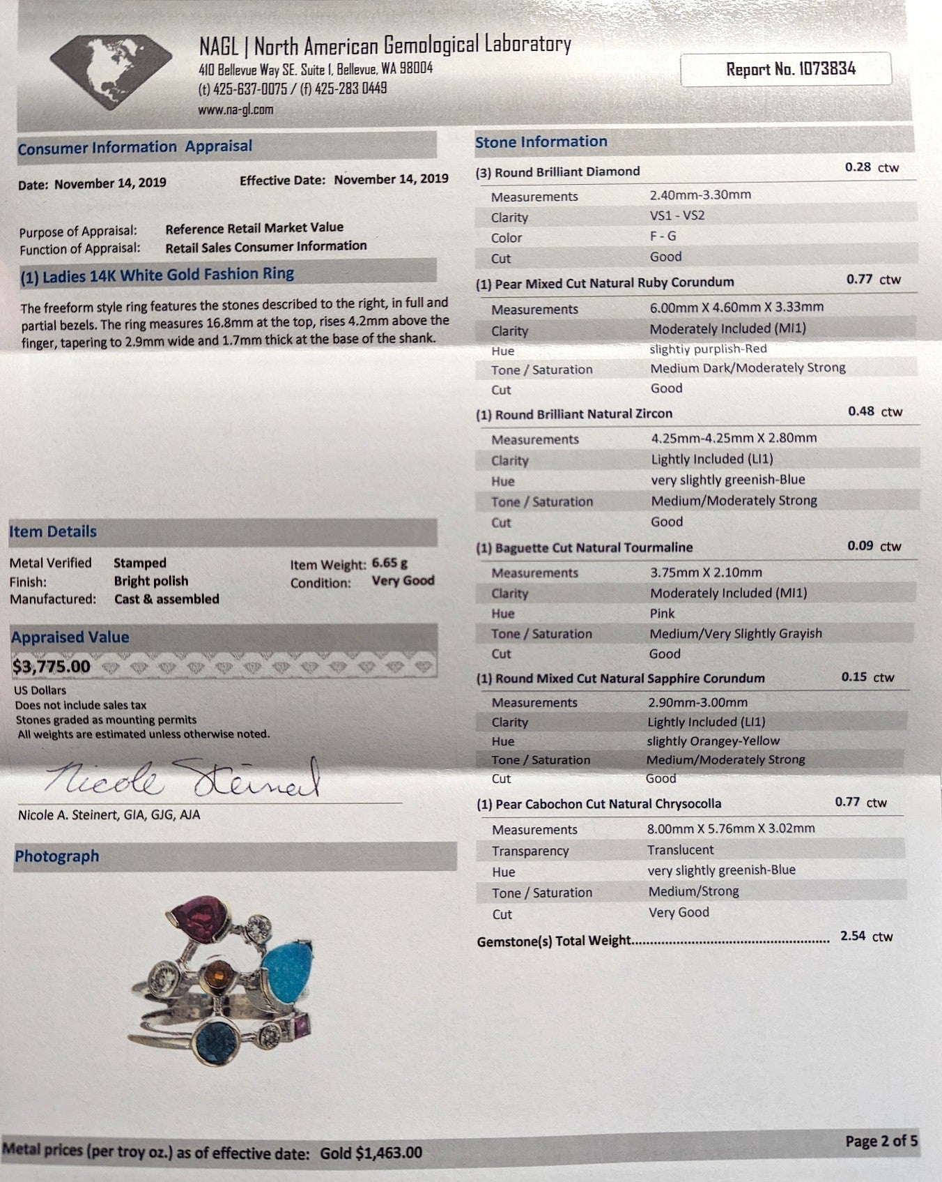 14K White Gold Multi Gemstone Ring