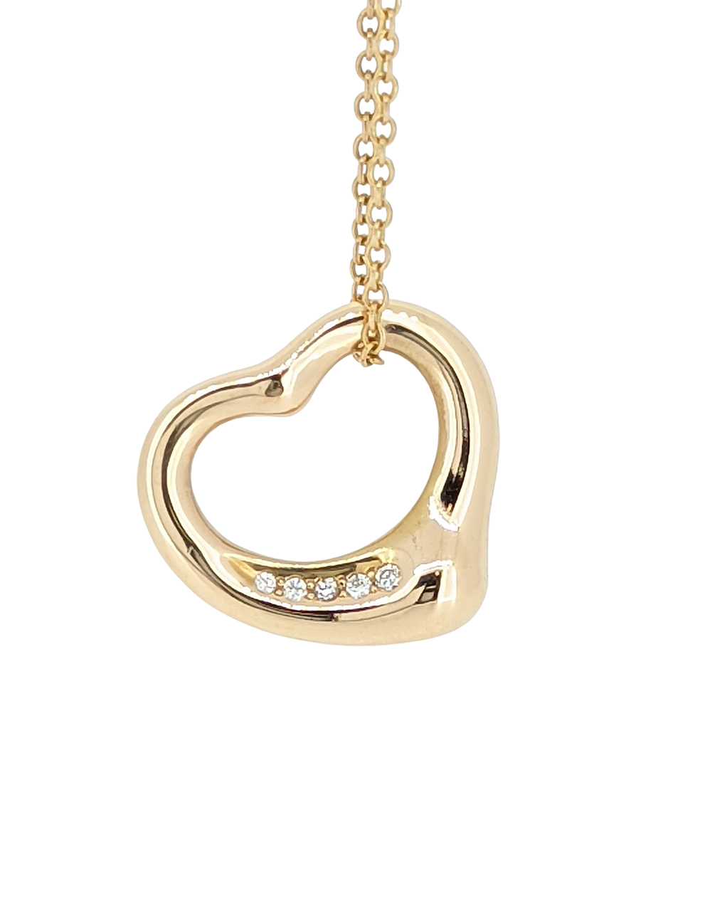 Tiffany Co. Elsa Peretti Open Heart Diamond Pendant Necklace 18K
