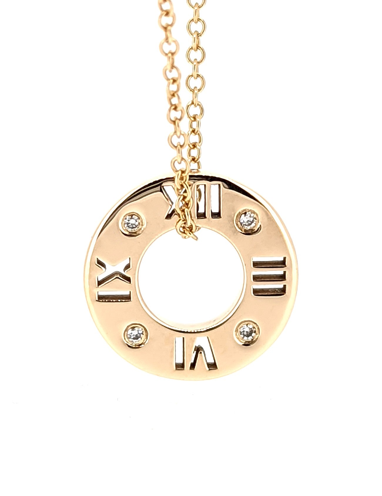 Tiffany & Co Atlas Diamond Circle Pendant Necklace 18K Rose Gold