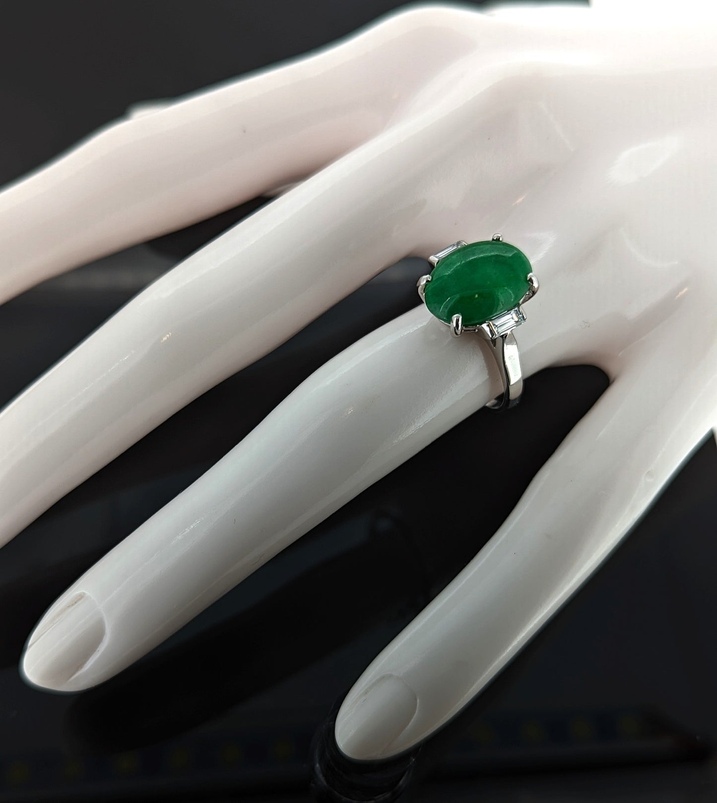 Vintage Untreated Jadeite Jade Ring W/Diamond Accents