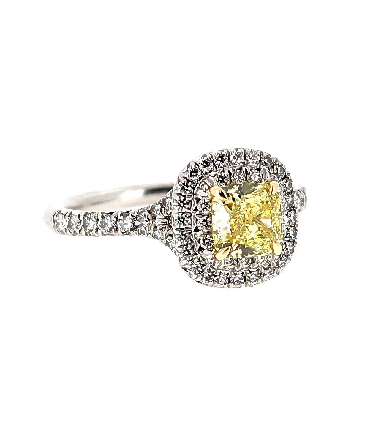 Tiffany & Co.  0.74 Fancy Vivid Yellow Cushion Cut Diamond Ring