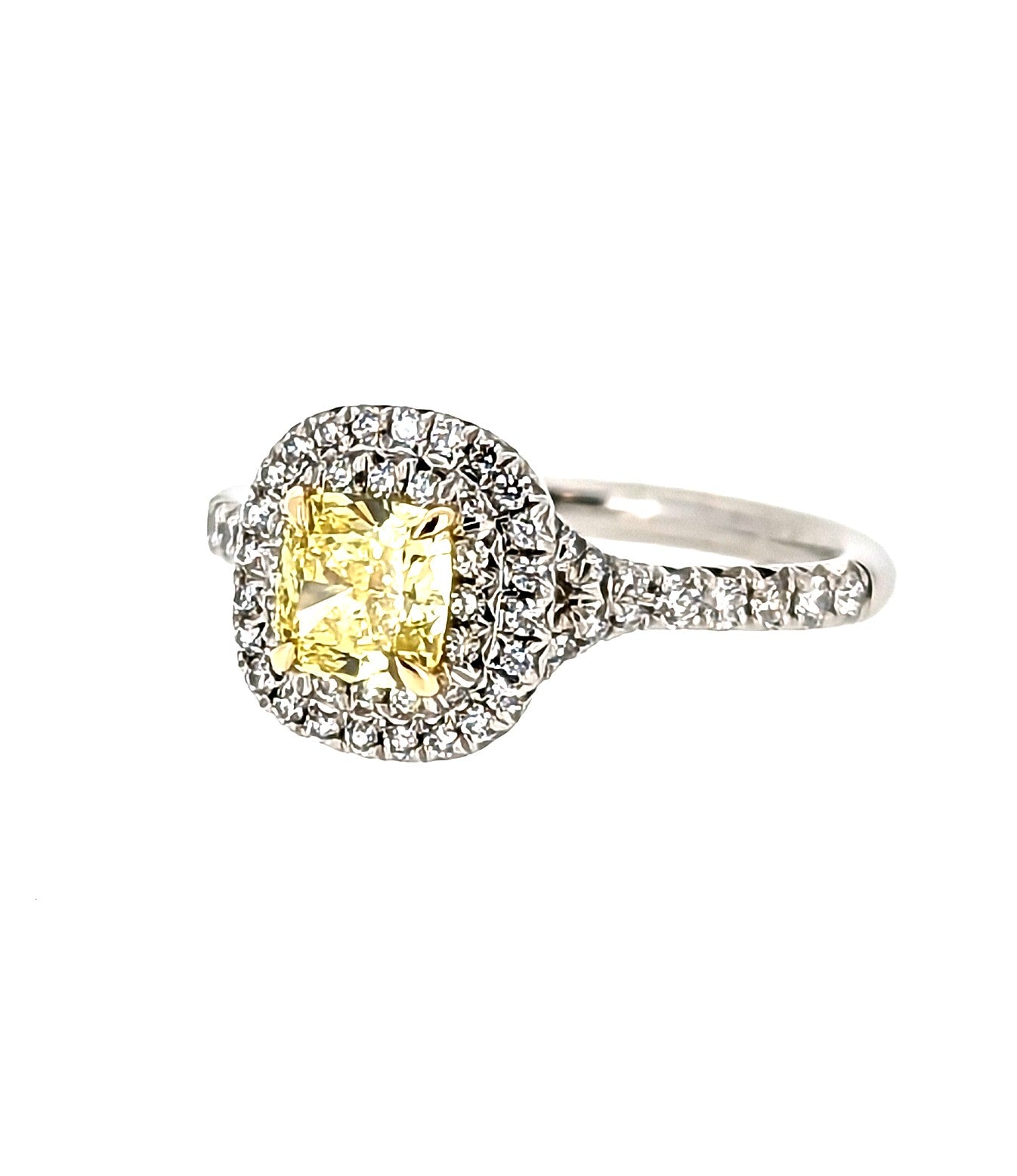 Tiffany & Co.  0.74 Fancy Vivid Yellow Cushion Cut Diamond Ring