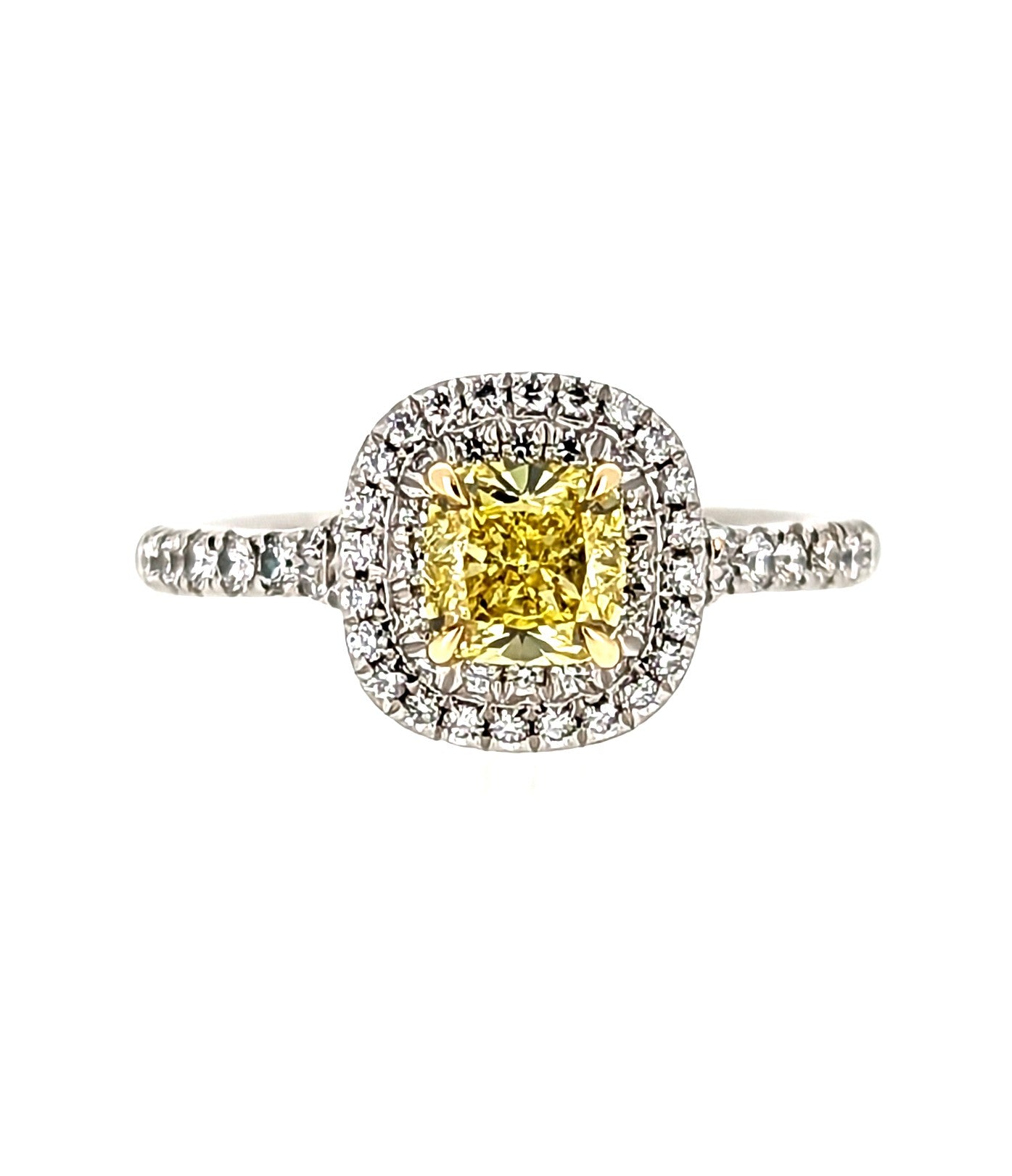 Tiffany & Co.  0.74 Fancy Vivid Yellow Cushion Cut Diamond Ring