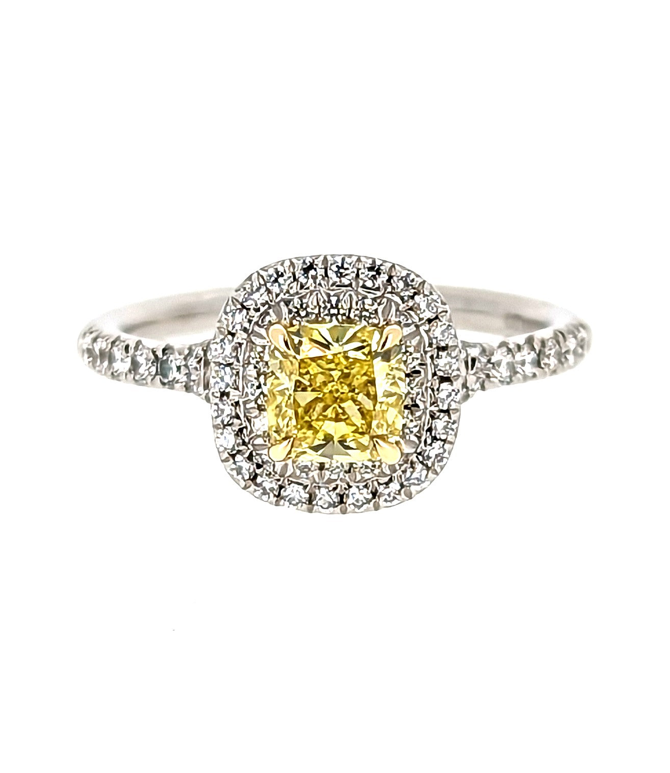 Tiffany & Co.  0.74 Fancy Vivid Yellow Cushion Cut Diamond Ring