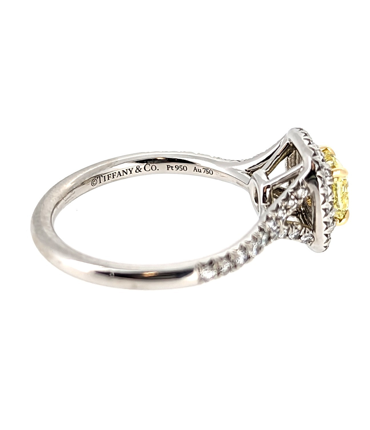 Tiffany & Co.  0.74 Fancy Vivid Yellow Cushion Cut Diamond Ring