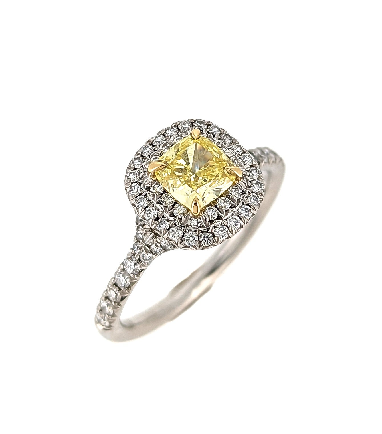Tiffany & Co.  0.74 Fancy Vivid Yellow Cushion Cut Diamond Ring