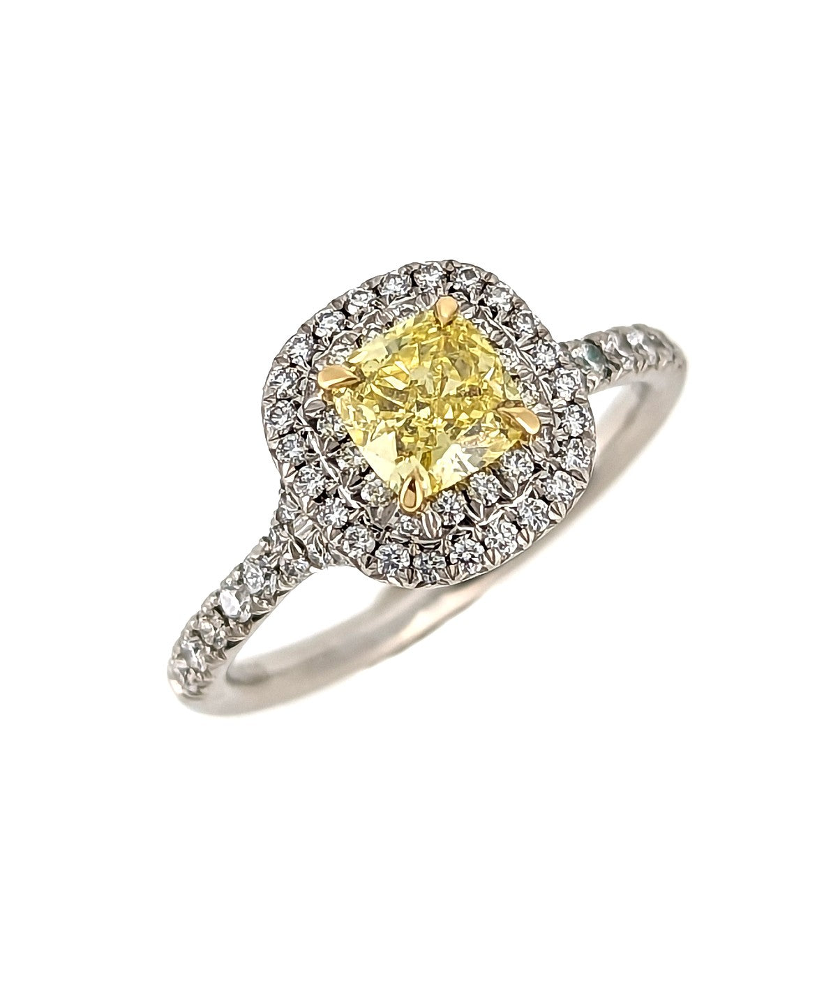 Tiffany & Co.  0.74 Fancy Vivid Yellow Cushion Cut Diamond Ring
