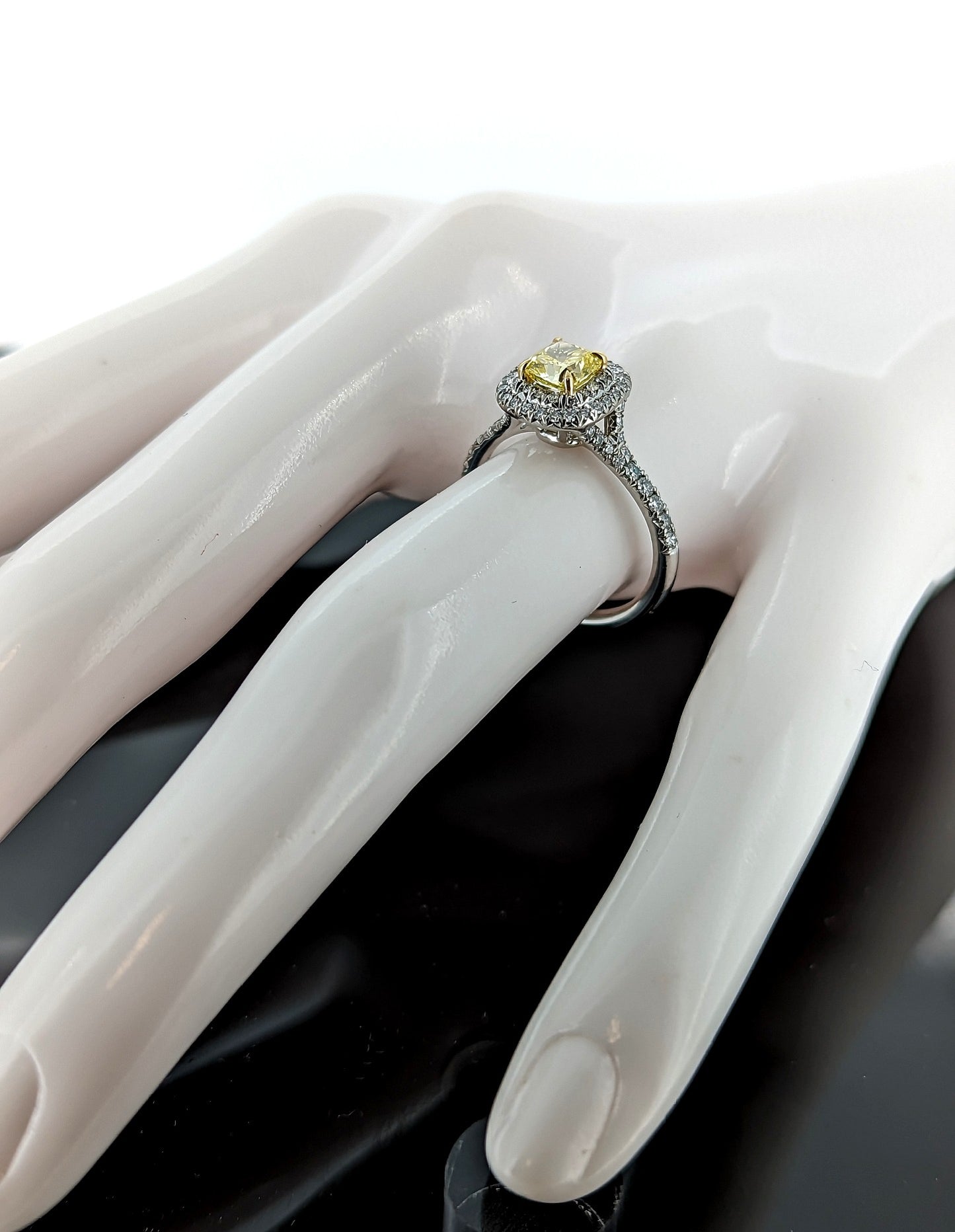 Tiffany & Co.  0.74 Fancy Vivid Yellow Cushion Cut Diamond Ring