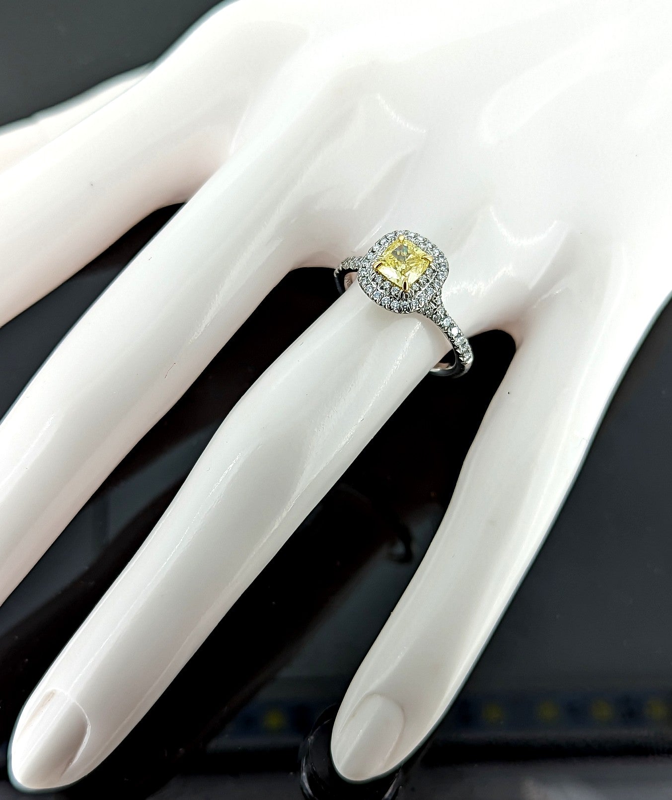 Tiffany & Co.  0.74 Fancy Vivid Yellow Cushion Cut Diamond Ring