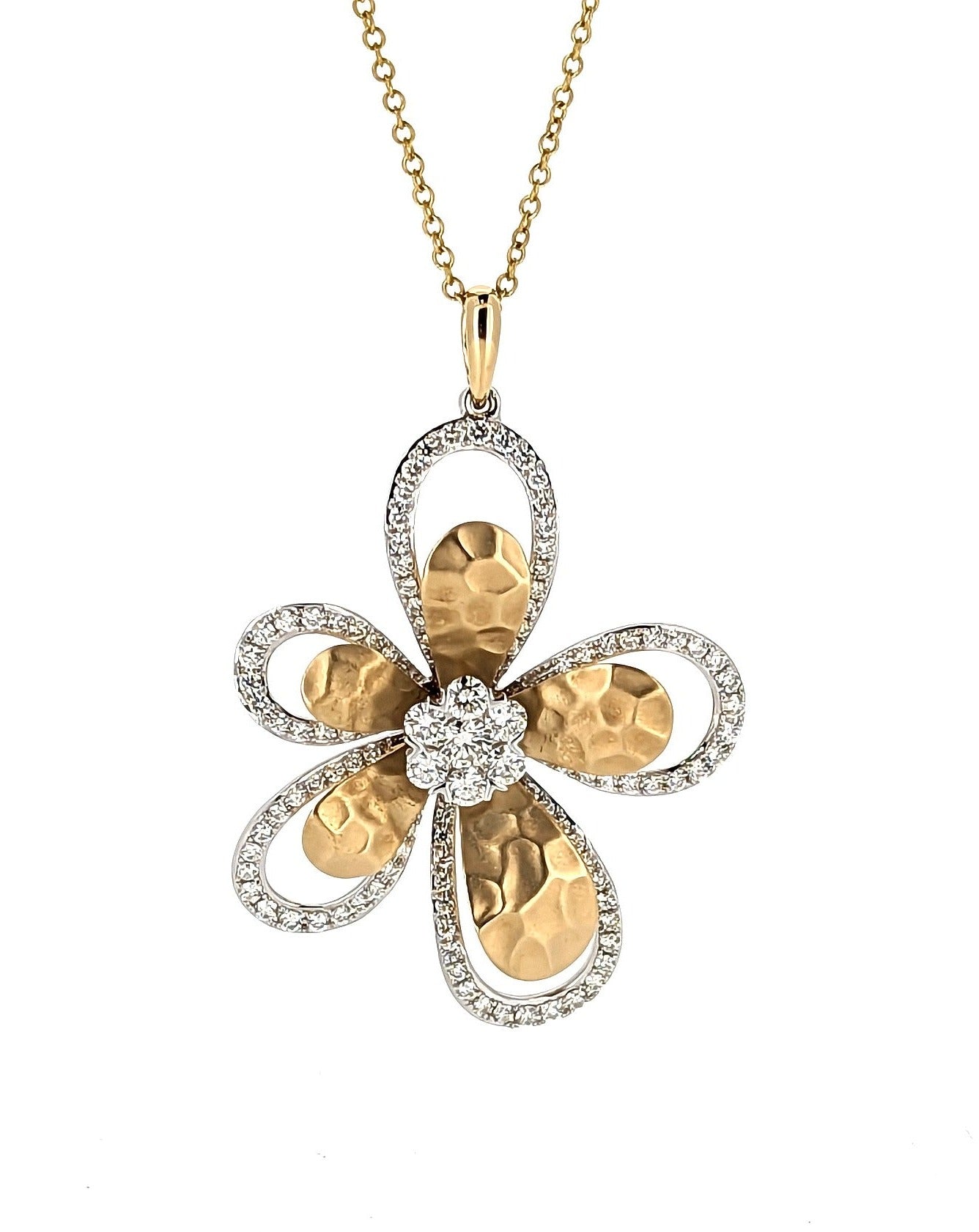 D'Oro by EFFY Diamond Flower Pendant Necklace in 14k White and Yellow Gold