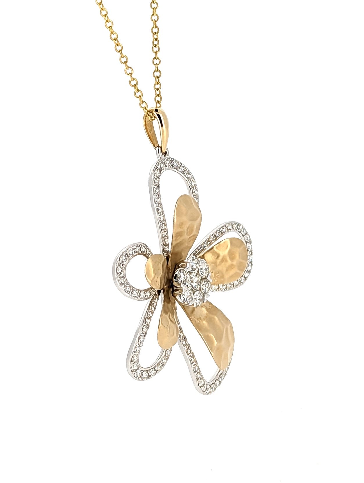 D'Oro by EFFY Diamond Flower Pendant Necklace in 14k White and Yellow Gold