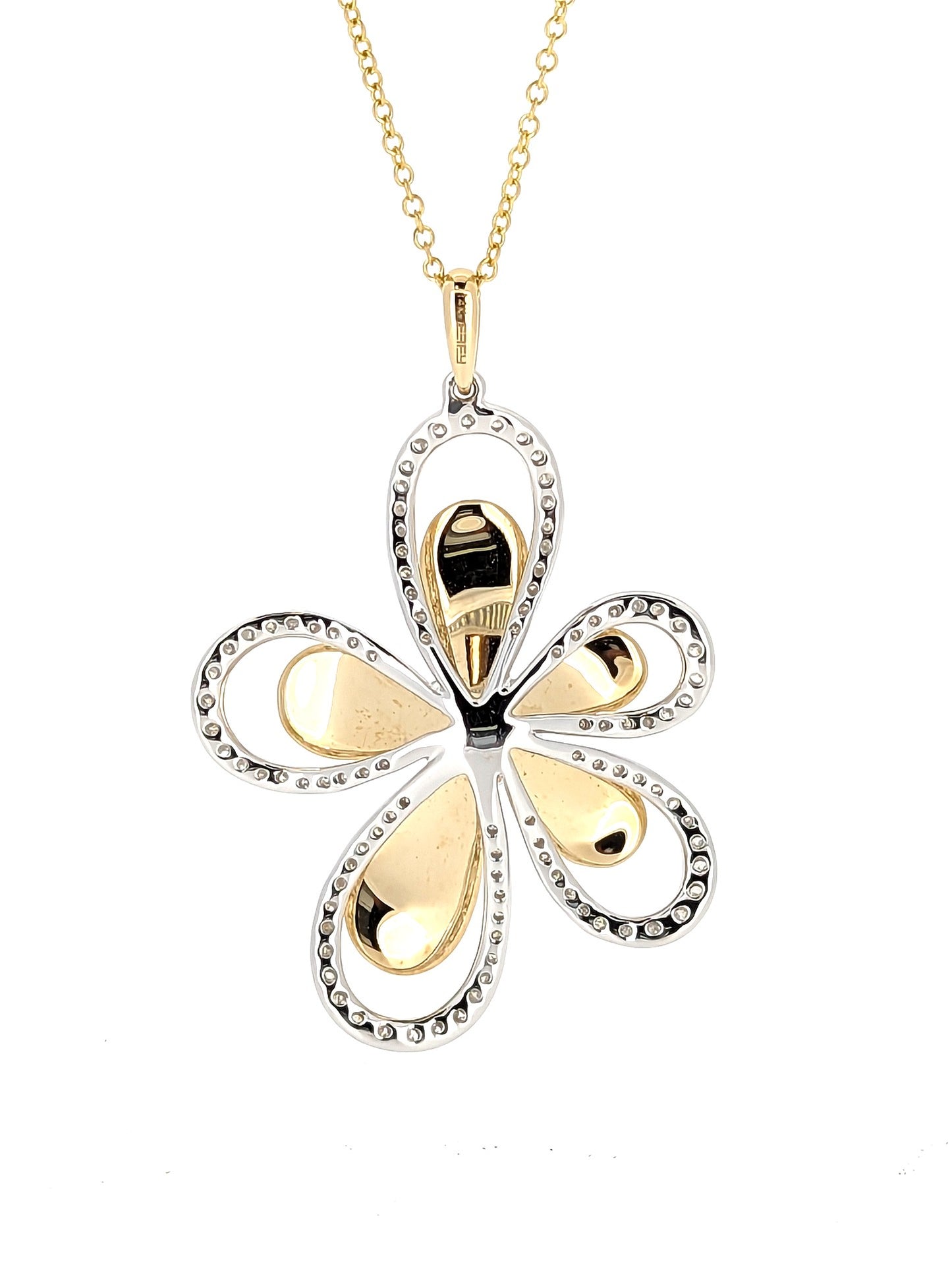 D'Oro by EFFY Diamond Flower Pendant Necklace in 14k White and Yellow Gold