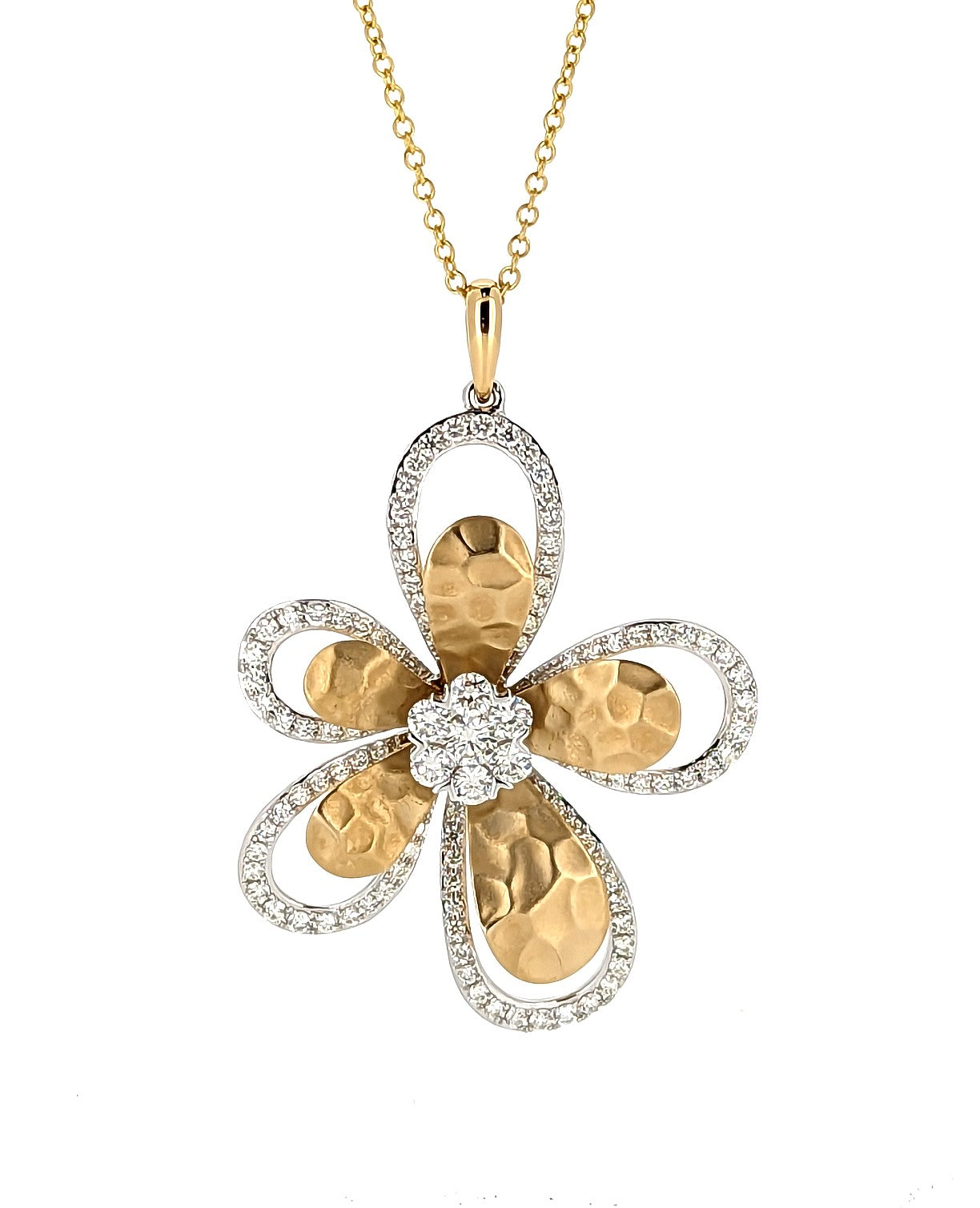 D'Oro by EFFY Diamond Flower Pendant Necklace in 14k White and Yellow Gold