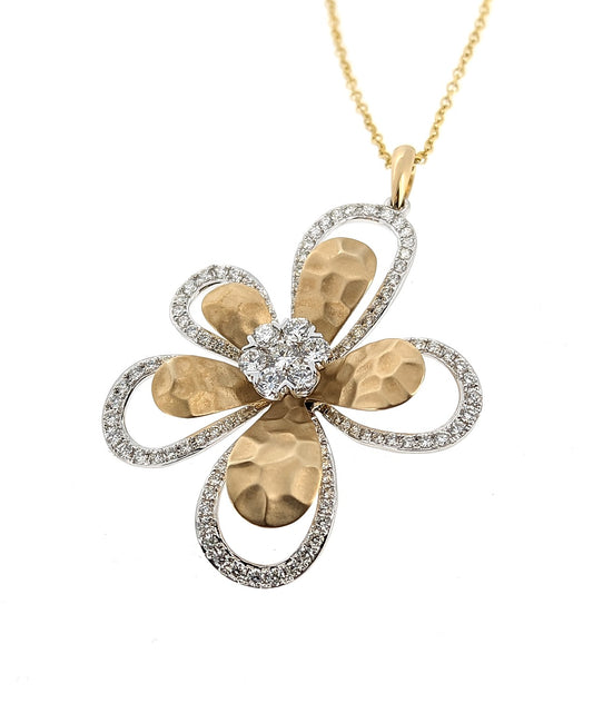 D'Oro by EFFY Diamond Flower Pendant Necklace in 14k White and Yellow Gold