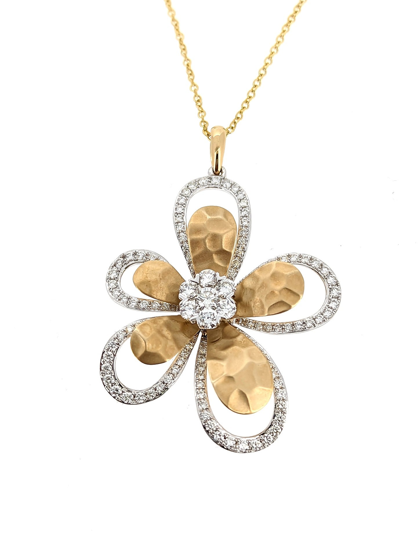 D'Oro by EFFY Diamond Flower Pendant Necklace in 14k White and Yellow Gold