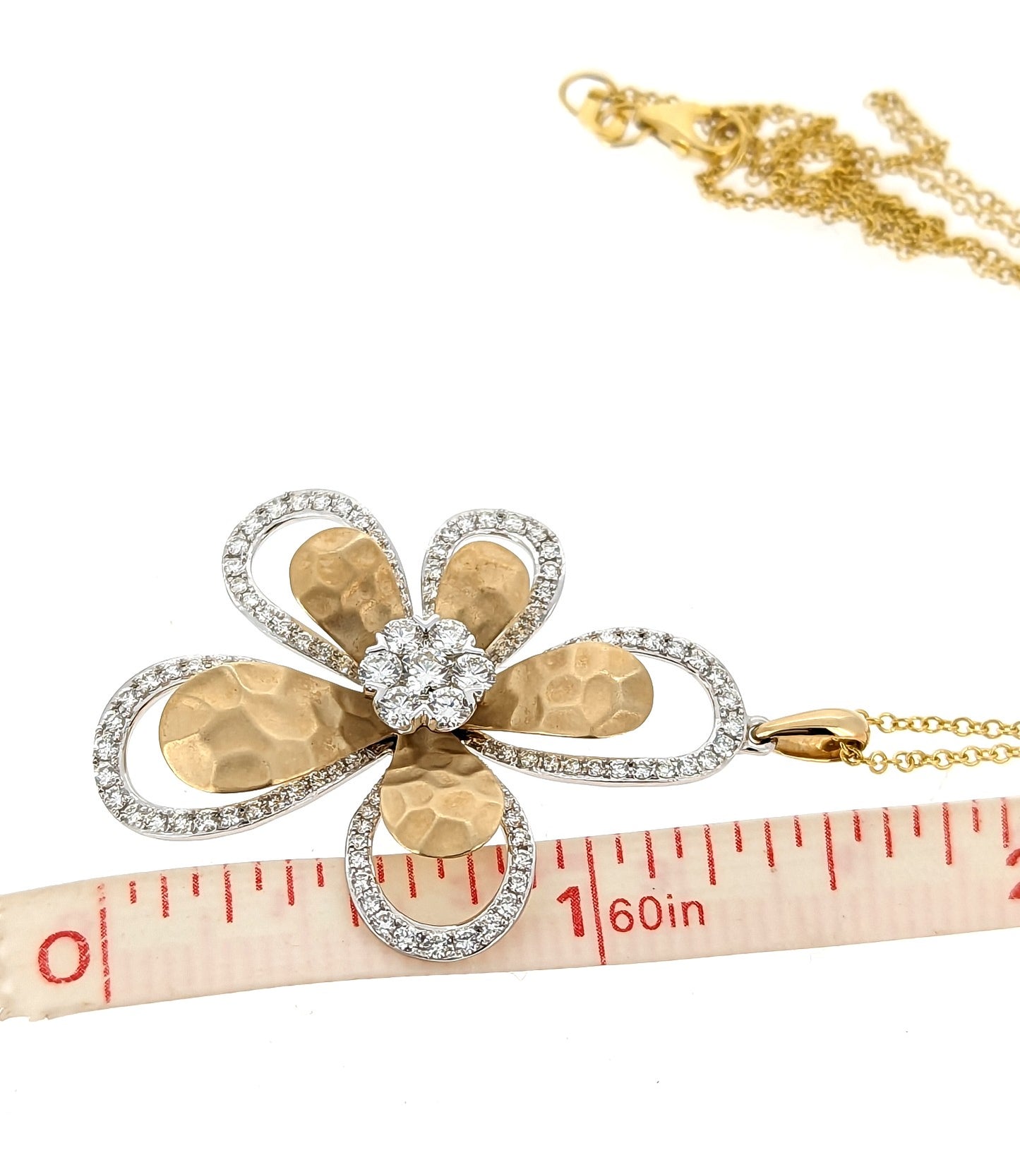 D'Oro by EFFY Diamond Flower Pendant Necklace in 14k White and Yellow Gold