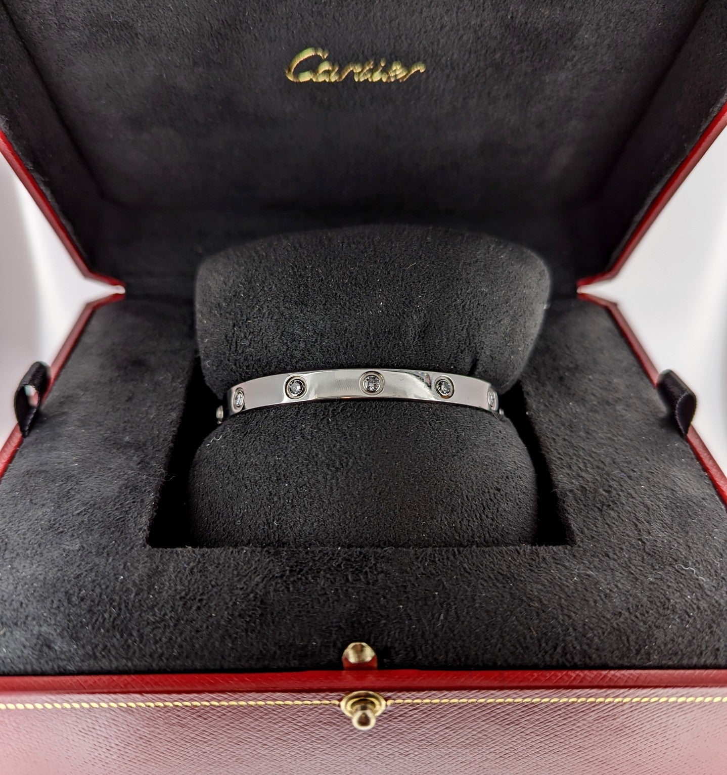 Cartier 18k White Gold 10 Diamond Love Bracelet Size 17