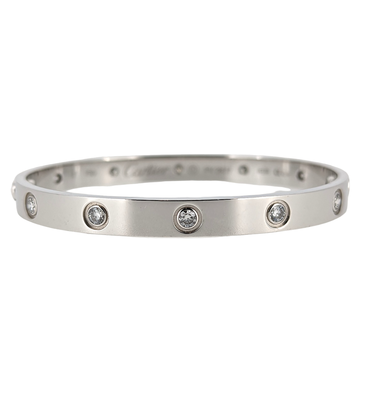 Cartier 18k White Gold 10 Diamond Love Bracelet Size 17
