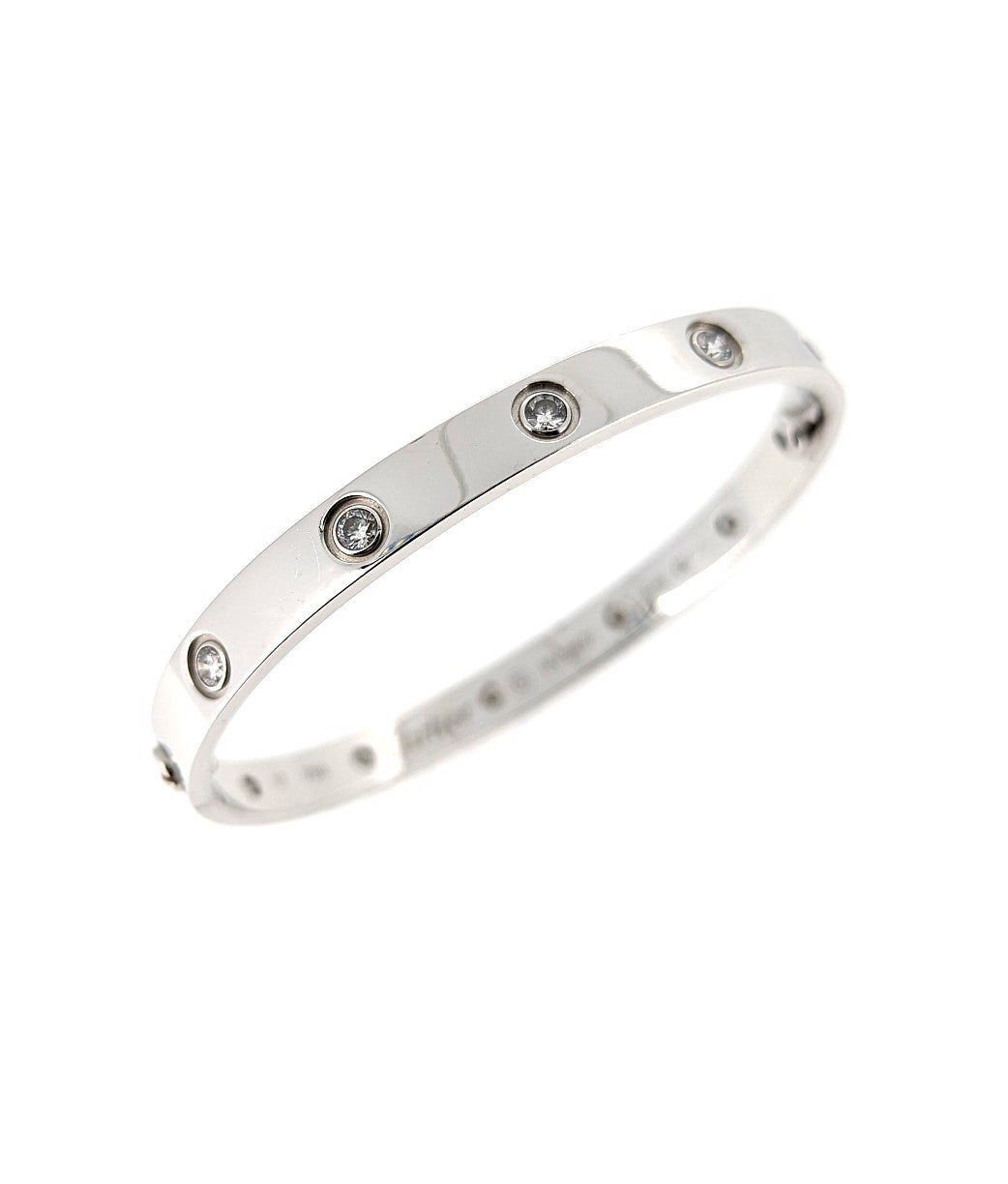 Cartier 18k White Gold 10 Diamond Love Bracelet Size 17