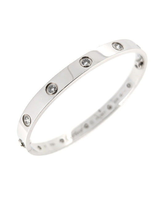 Cartier 18k White Gold 10 Diamond Love Bracelet Size 17