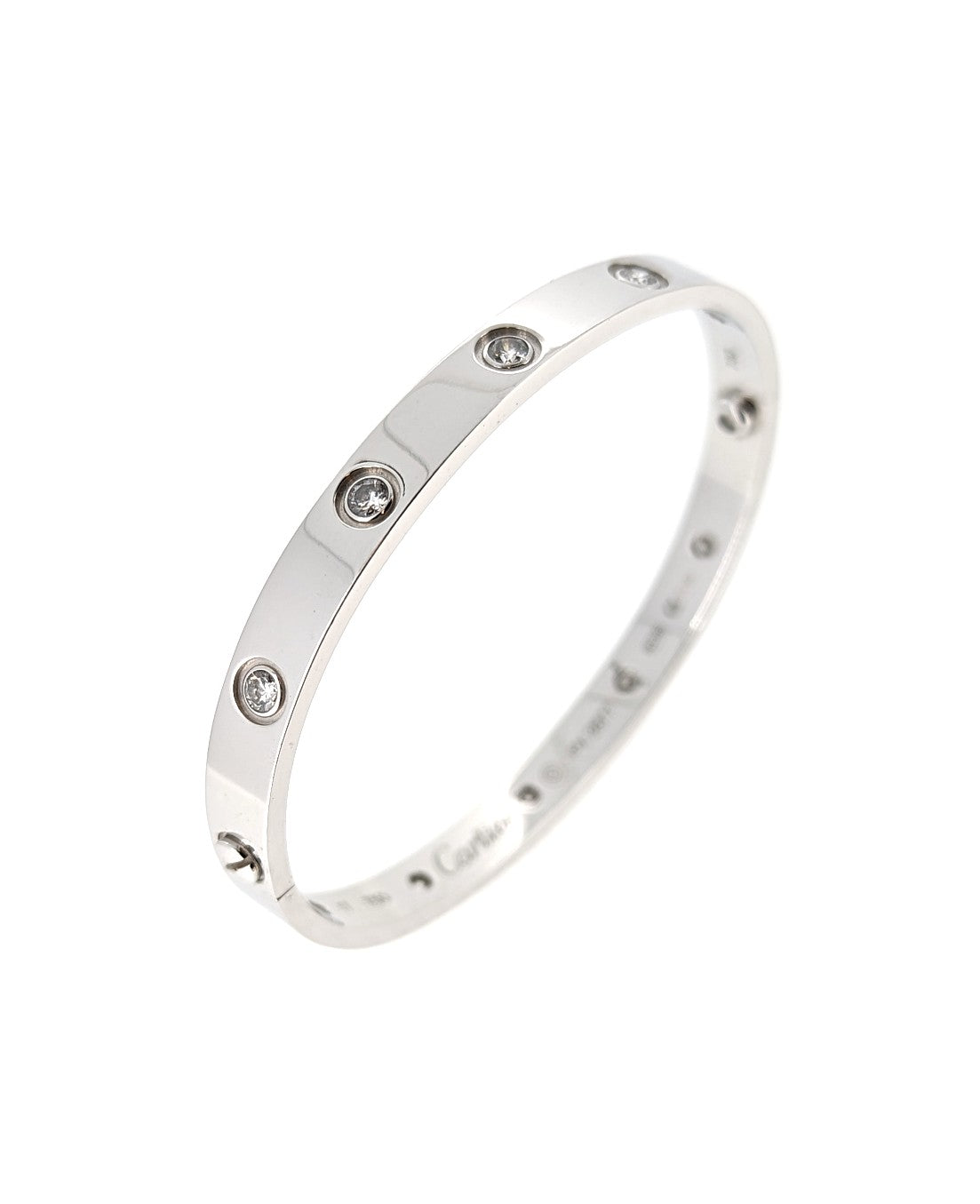 Cartier 18k White Gold 10 Diamond Love Bracelet Size 17