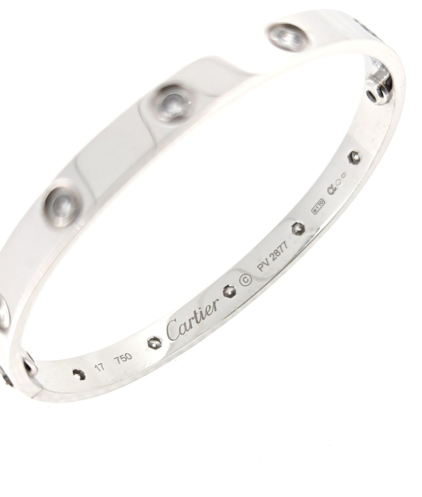 Cartier 18k White Gold 10 Diamond Love Bracelet Size 17