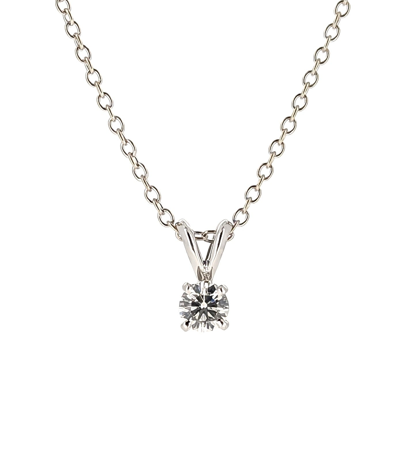 18k White Gold Round Diamond Pendant Necklace 0.41ct E/VS2 GIA