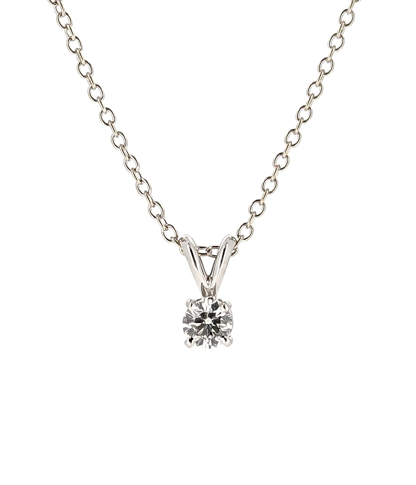 18k White Gold Round Diamond Pendant Necklace 0.41ct E/VS2 GIA