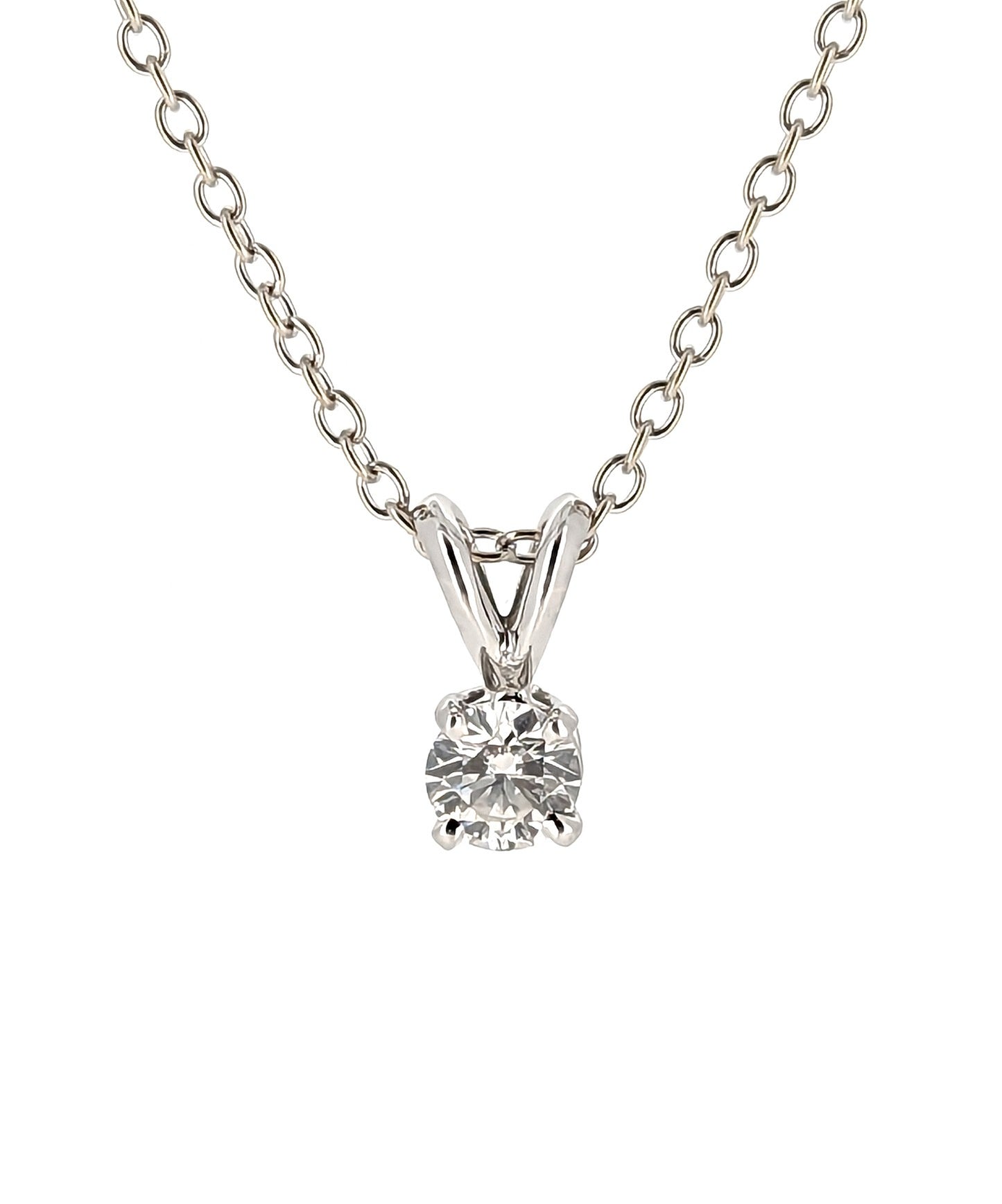 18k White Gold Round Diamond Pendant Necklace 0.41ct E/VS2 GIA