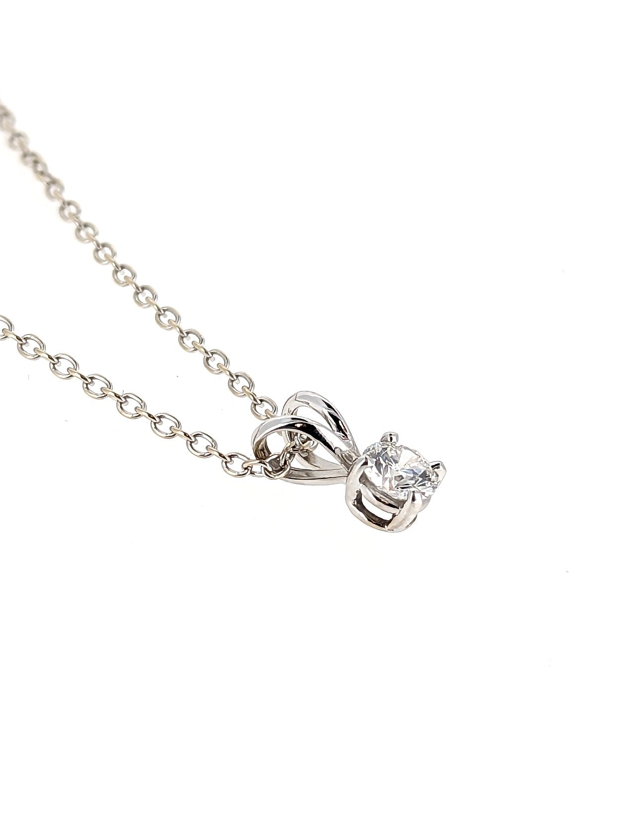 18k White Gold Round Diamond Pendant Necklace 0.41ct E/VS2 GIA